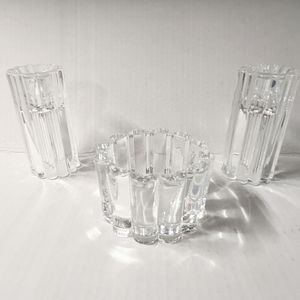 Vnt Candle Holders Crystal Clear Round Bubble Glass 2 Tapers 1 Votive Decorative